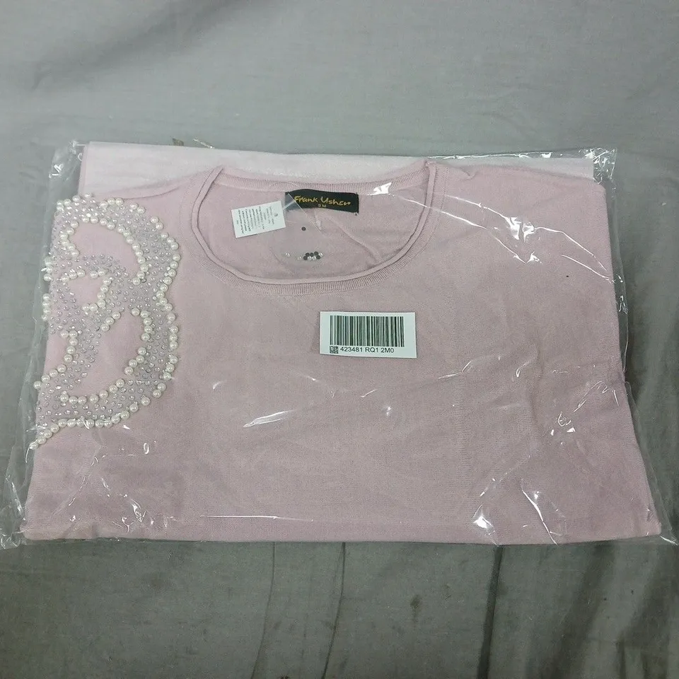 FRANK USHER PINK PEARL-EMBELLISHED KNIT TOP – WOMEN'S SIZE S M 