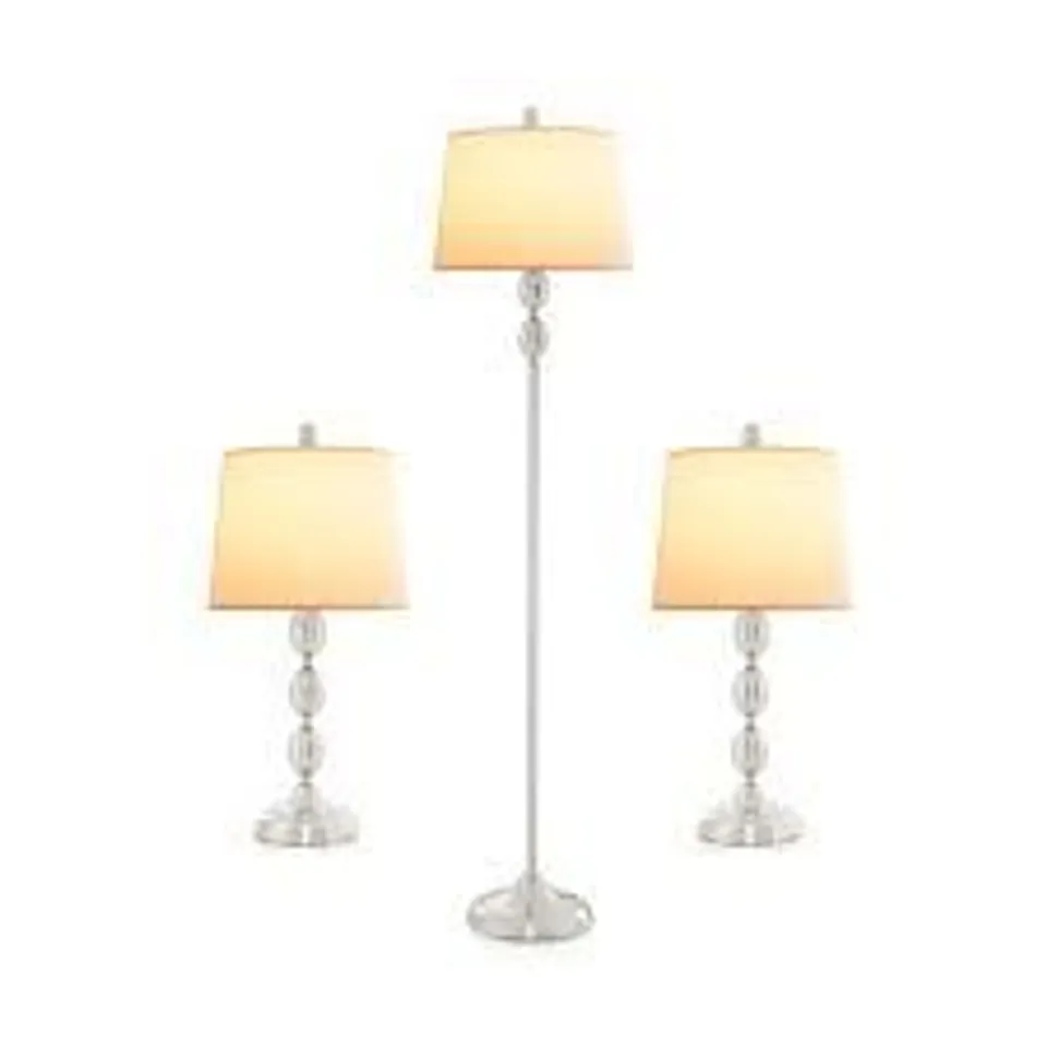 BOXED COSTWAY 3-PIECE TABLE AND FLOOR LAMP SET WITH EYE-PROTECTING LAMP SHADE