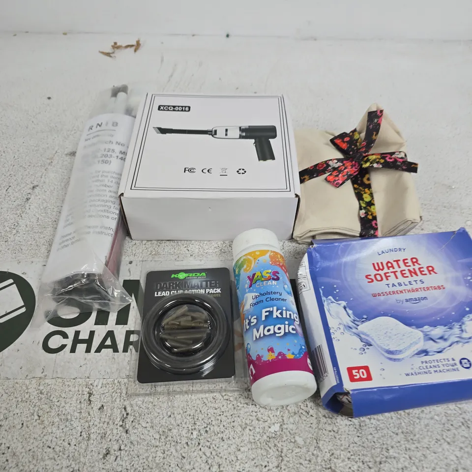 APPROXIMATELY 10 ASSORTED HOUSEHOLD PRODUCTS TO INCLUDE CLEANER, WATER SOFTENER, MINI VACUUM ETC 