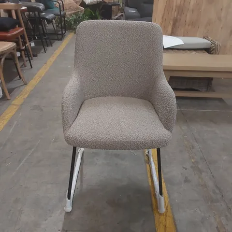 DESIGNER GRAND DINING CHAIR - BOUCLE FABRIC SEAT - BLACK METAL BASE