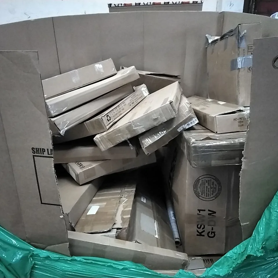 PALLET OF ASSORTED ITEMS TO INCLUDE: BATHROOM RUG, TOILET SEAT,AUTOMATIC FAST OPEN SEAT, DEIK PAN ETC