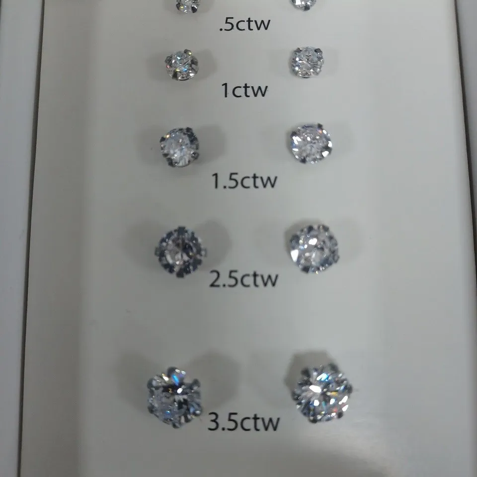 THE LOVE SILVER COLLECTION STERLING SILVER CUBIC ZIRCONIA 5 PAIR STUD EARRING SET