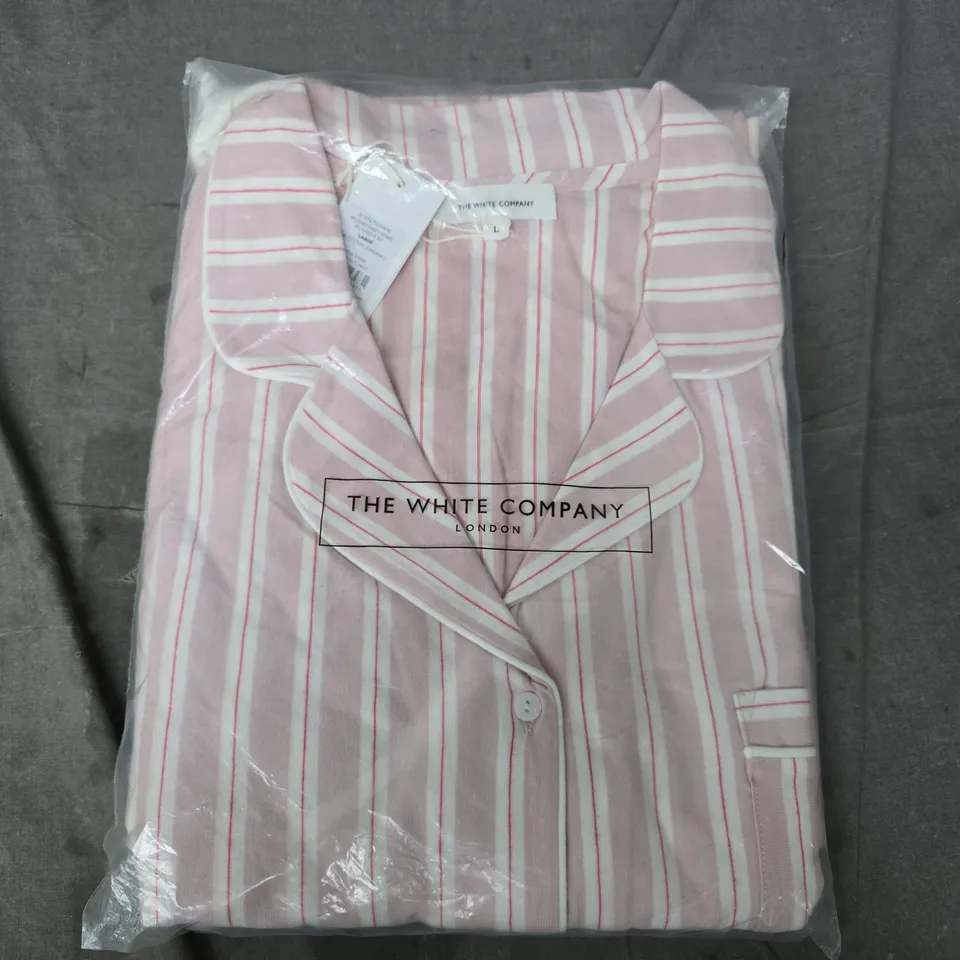 14BAGGED THE WHITE COMPANY BRUSHED JERSEY STRIPE RELAXED PJ SET IN PINK/WHITE - LARGE