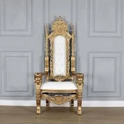 BRAND NEW BOXED HOMESDIRECT365 WHITE AND GOLD ANTIQUE FRENCH STYLE THRONE CHAIR