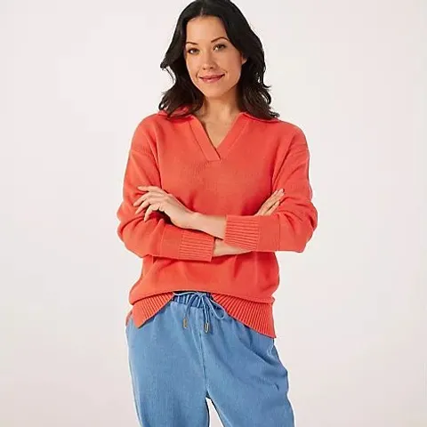 RUTH LANGSFORD COTTON RICH COLLARED JUMPER LARGE GRAPEFRUIT