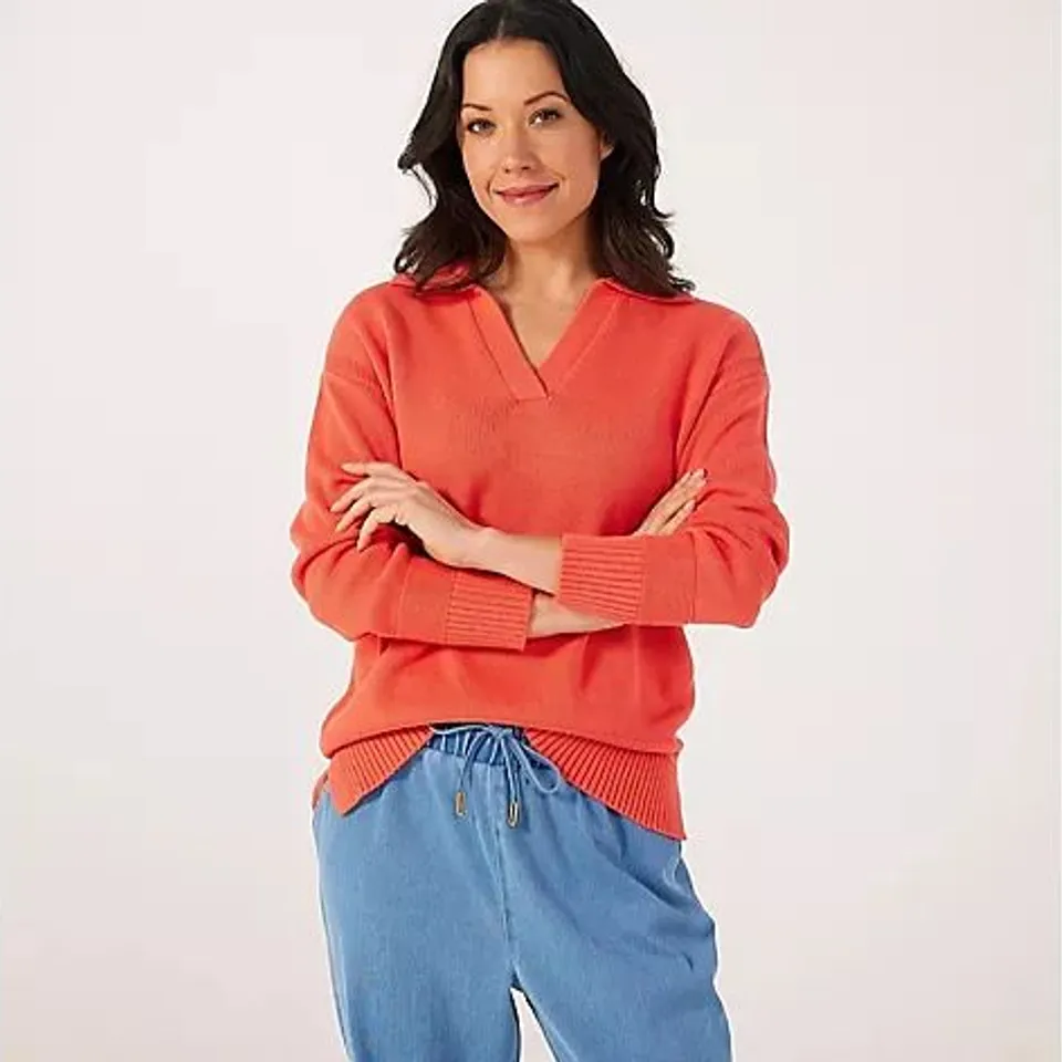 RUTH LANGSFORD COTTON RICH COLLARED JUMPER LARGE GRAPEFRUIT