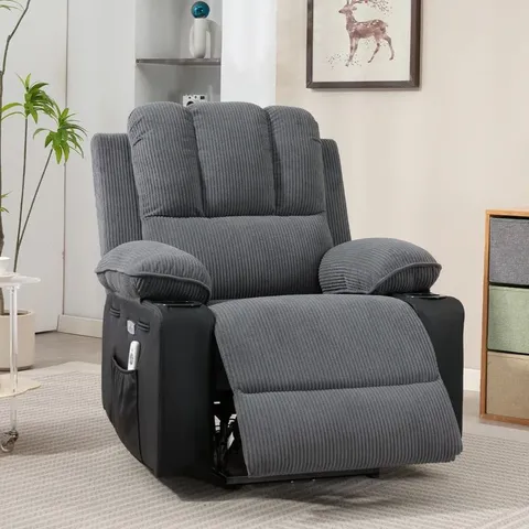 BOXED CARMALETTA 85CM WIDE ELECTRIC RECLINER CHAIR WITH HEATING VIBRATION BLACK AND DARK GREY 2PCS (2BOXES)