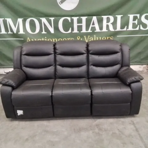 QUALITY DESIGNER FAUX LEATHER BLACK 3 SEATER MANUAL RECLINING SOFA 