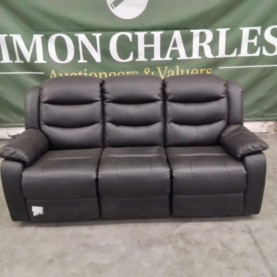 QUALITY DESIGNER FAUX LEATHER BLACK 3 SEATER MANUAL RECLINING SOFA 