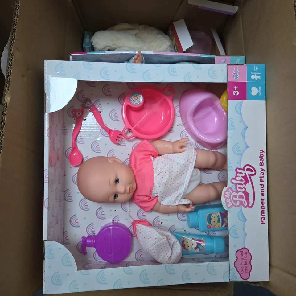 BOX OF APPROXIMATELY 10 ASSORTED ITEMS INCLUDING BE MY BABY PAMPER AND PLAY BABY, PITTER PATTER PETS PLAYFUL PUPPY AND BE MY BABY MY TWIN TOTS