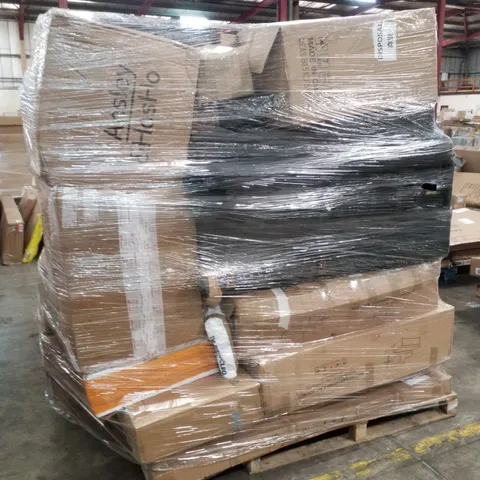 PALLET CONTAINING ASSORTED PRODUCTS INCLUDING RATTAN GARDEN FURNITURE, PERGOLA, ARTIFICIAL PLANT DECOR, ELECTRIC PIANO & STANDING DESK WITH STORAGE SHELF
