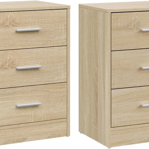 BOXED WOLTU BEDSIDE TABLES SET OF 2, CHEST OF 3 DRAWERS SIDE TABLES, 39X28X54CM, LIGHT OAK