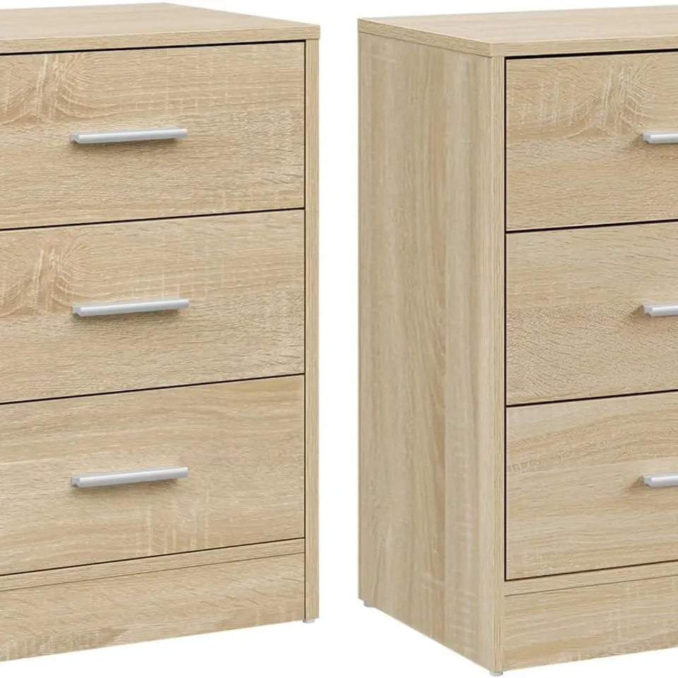 BOXED WOLTU BEDSIDE TABLES SET OF 2, CHEST OF 3 DRAWERS SIDE TABLES, 39X28X54CM, LIGHT OAK