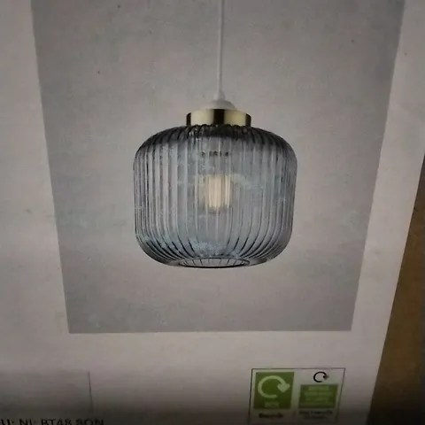 BOXED RILEY EASY FIT PENDANT SATIN BRUSHED GOLD EFFECT & NAVY GLASS SHADE 