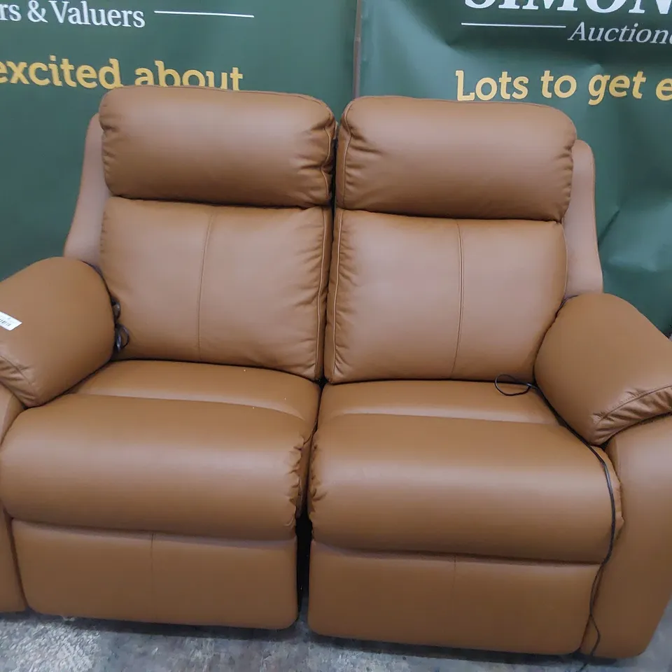 QUALITY BRITISH DESIGNER G PLAN KINGSBURY POWER RECLINING TWO SEATER SOFA CAMBRIDGE TAN LEATHER 