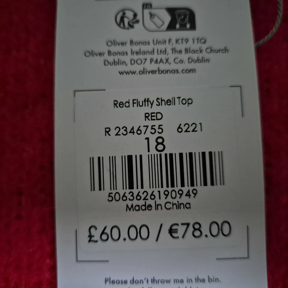 OLIVER BONAS RED FLUFFY SHELL TOP – UK 18