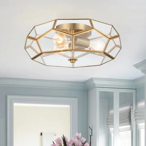 BOXED ANES 3-LIGHT 40cm UNIQUE/STATEMENT GEOMETRIC FLUSH MOUNT LIGHT (1 BOX)