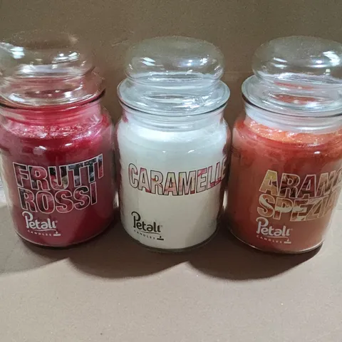 PETALI CANDLES SET OF 3 JARS – FRUTTI ROSSI, CARAMELLO & ARANCIO SPEZIATO