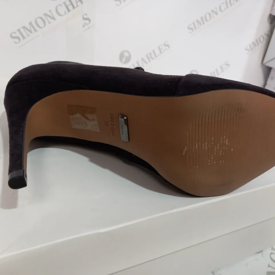 BOXED REISS SUEDE CHOCOLATE BOOT HEELS - SIZE 5