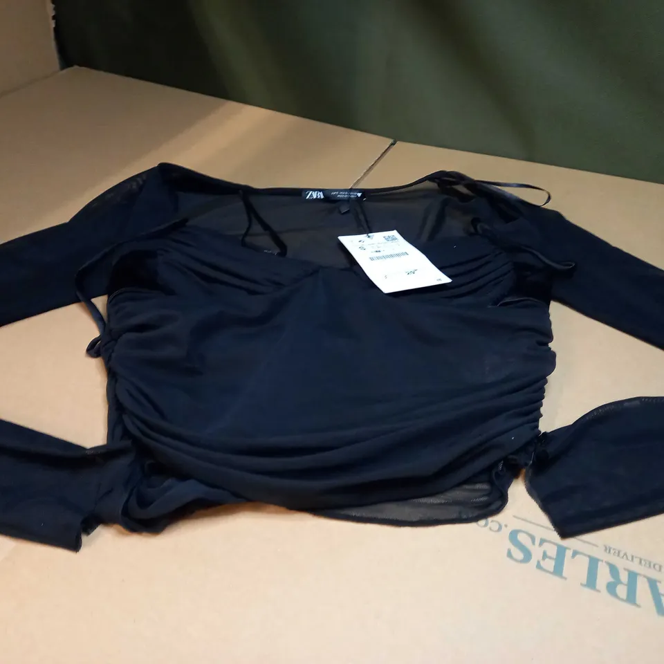 ZARA BLACK SHEER CORSET STYLE STATEMENT TOP - SMALL