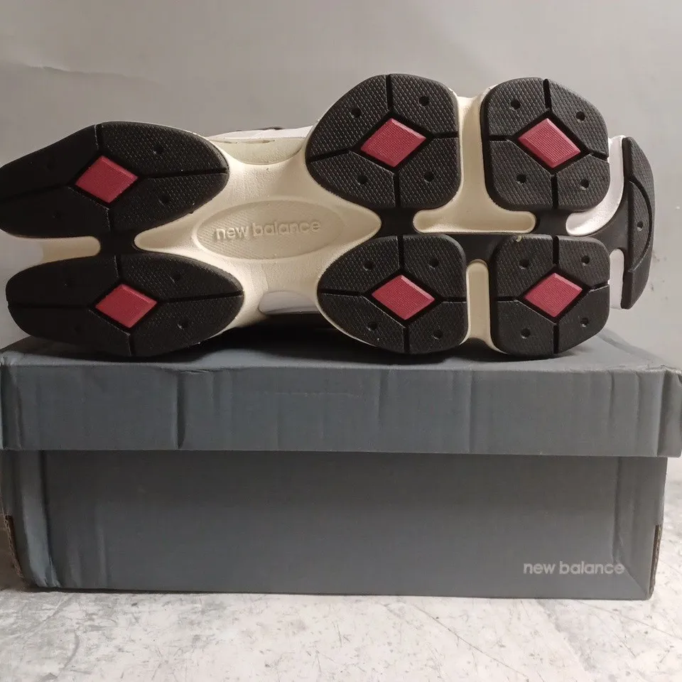 BOXED PAIR OF NEW BALANCE 9060 TRAINERS IN TAUPE/GREY SIZE UK 10.5