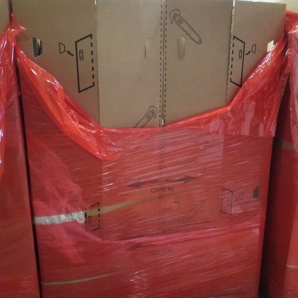 PALLET CONTAINING ASSORTED PRODUCTS INCLUDING ELECTRIC CLOTHES DRYER, CAT LITTER BOX, RETRACTABLE SAFETY GATE, WALL MOLDING & ELECTRIC HEATED BLANKET