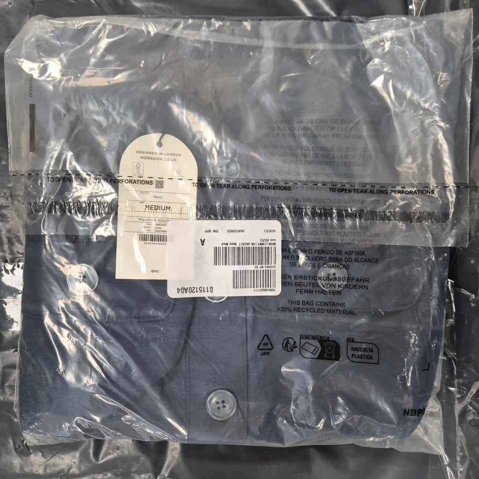 MONSOON LENNY LINEN JACKET IN NAVY SIZE MEDIUM