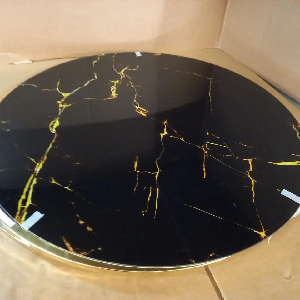 MARBLE EFFECT CIRCULAR TABLE WITH GOLD LOOK FRAME - 74CM DIAMETER
