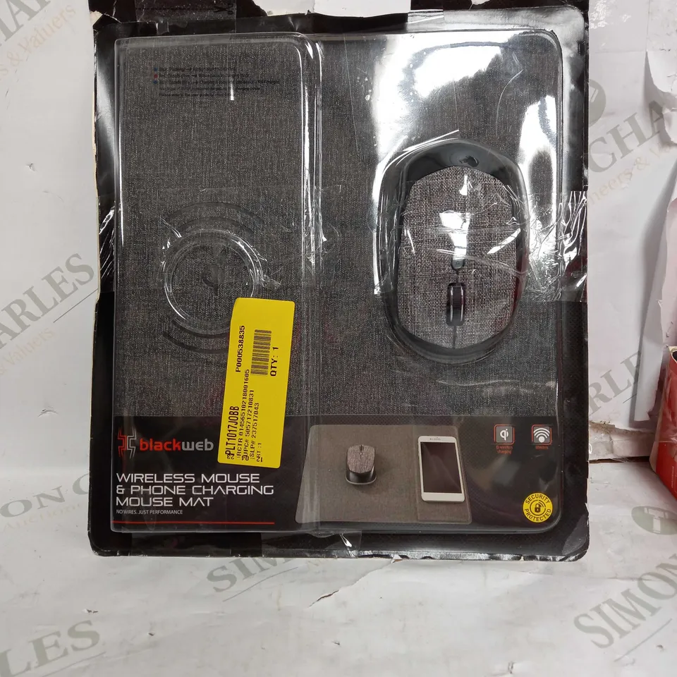 BLACK WEB WIRELESS MOUSE AND PHONE CHARGING MOUSE MAT