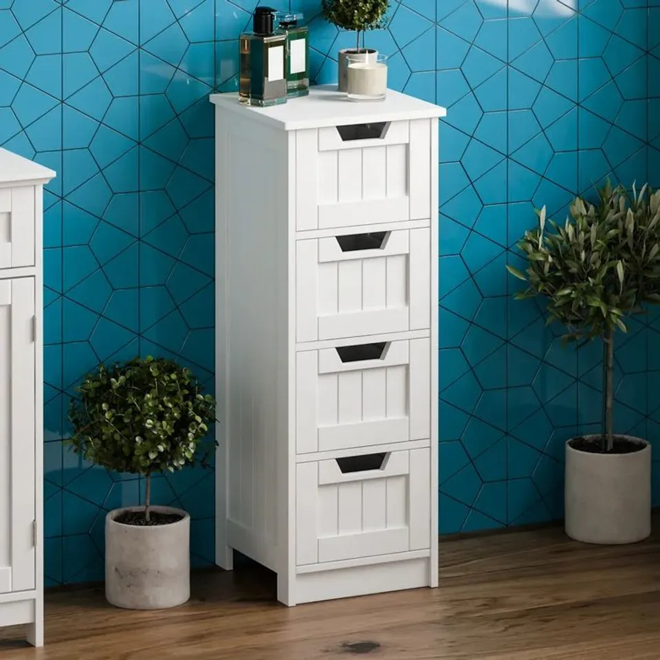 BOXED DESIGNER VIDA 30 × 81cm FREE STANDING CABINET WHITE