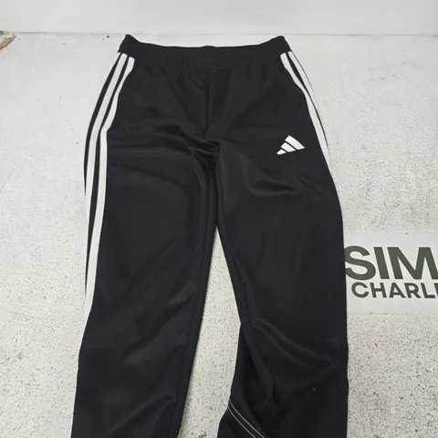ADIDAS BLACK TRACKSUIT BOTTOMS WITH WHITE STRIPES β UK 13-14Y