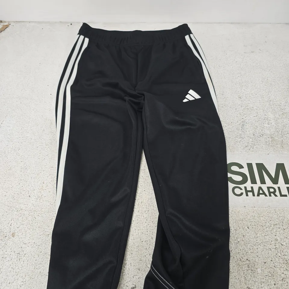 ADIDAS BLACK TRACKSUIT BOTTOMS WITH WHITE STRIPES – UK 13-14Y 