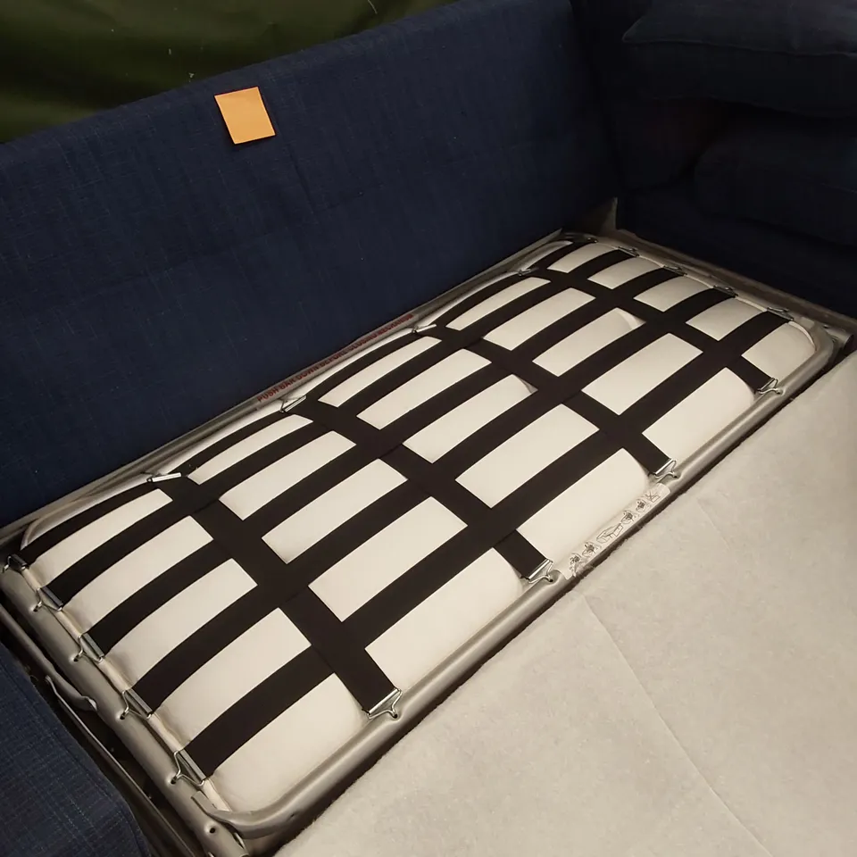 QUALITY DESIGNER CHAISE CORNER SOFA BED - NAVY BLUE FABRIC