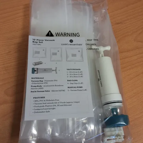 LOT OF 24 10-PIECE BOXES OF COOKS'S ESSENTIALS VACUUM BAG SETS