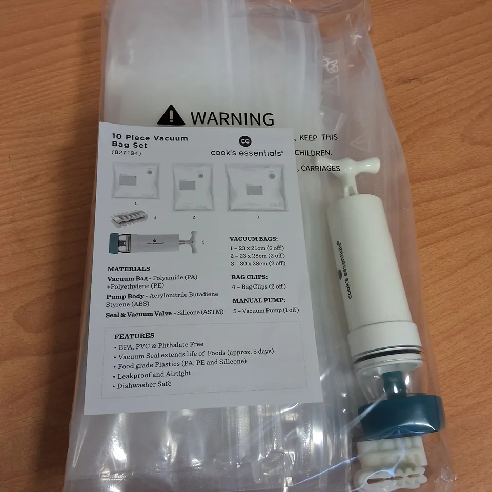 LOT OF 24 10-PIECE BOXES OF COOKS'S ESSENTIALS VACUUM BAG SETS