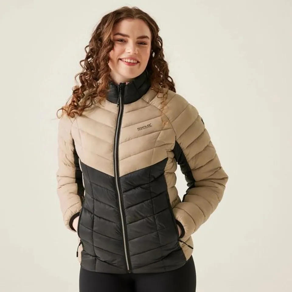 BRAND NEW REGATTA WOMENS DALENT QUILTED JACKET IN WARM TAUPE/BLACK - UK 8