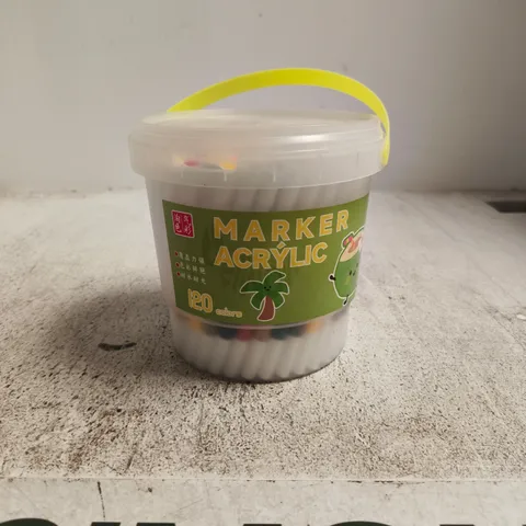 TUB OF APPROXIMATELY 120 ACRYLIC MARKERS OF VARIOUS COLOURS