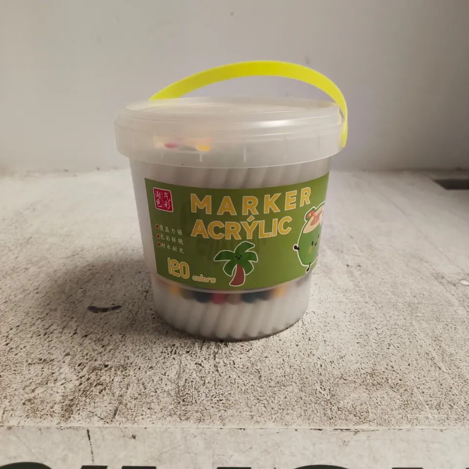 TUB OF APPROXIMATELY 120 ACRYLIC MARKERS OF VARIOUS COLOURS