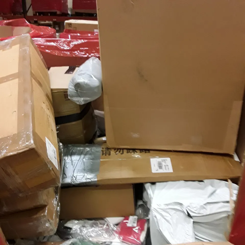 PALLET OF ASSORTED HOUSEHOLD GOODS AND PRODUCT TO INCLUDE; TODDLER SWING SET, DEMO LONG DRYWALL SANDER, ANKLE SUPPORT, WINDOW BLIND ETC