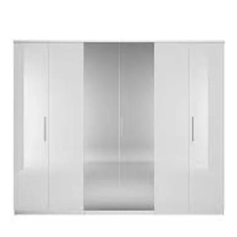 BOXED PRAGUE GLOSS 6-DOOR WARDROBE IN WHITE GLOSS - 5 BOXES