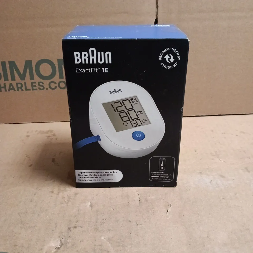 BRAUN EXACT FIT 1E UPPER ARM BLOOD PRESSURE MONITOR BOXED
