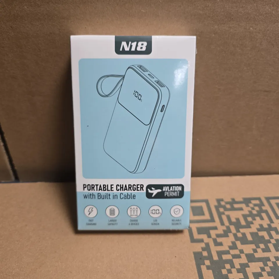 SEALED N18 PORTABLE CHARGER WITH BUILT IN CABLE - 10,000MAH