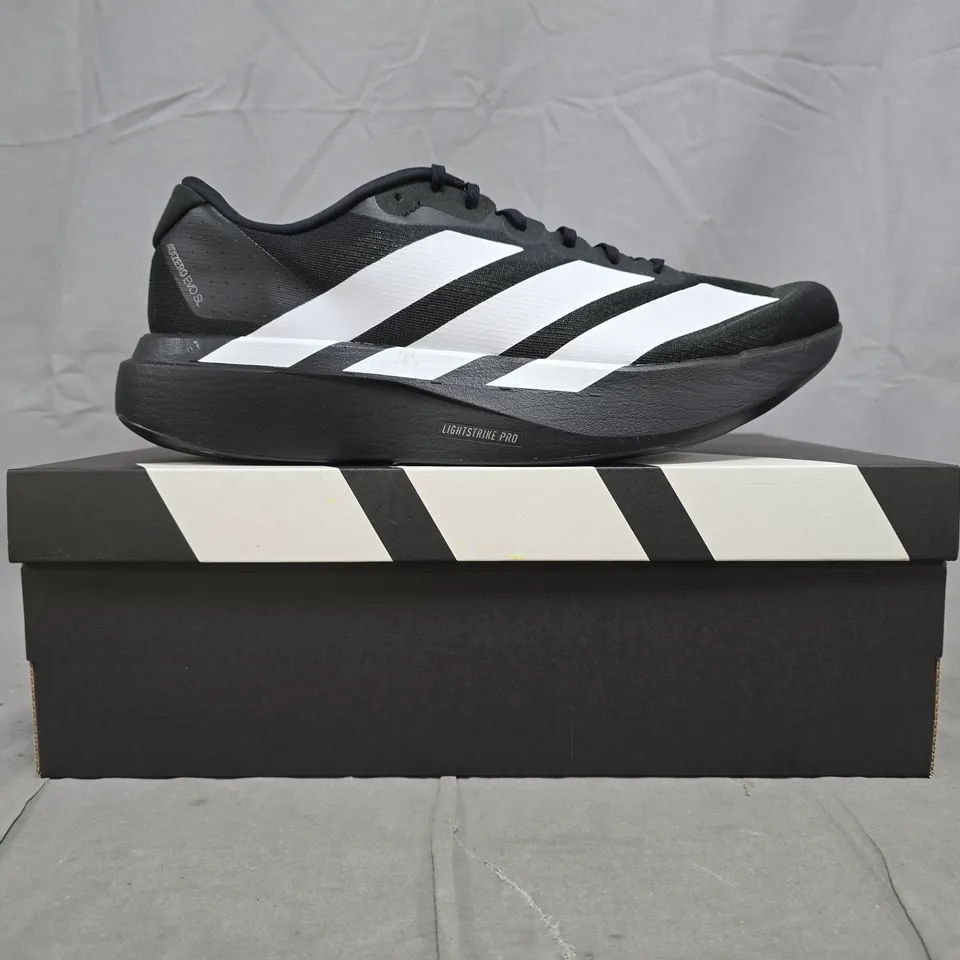 BOXED PAIR OF ADIDAS ADIZERO EVO SL SHOES IN BLACK/WHITE SIZE UK 11