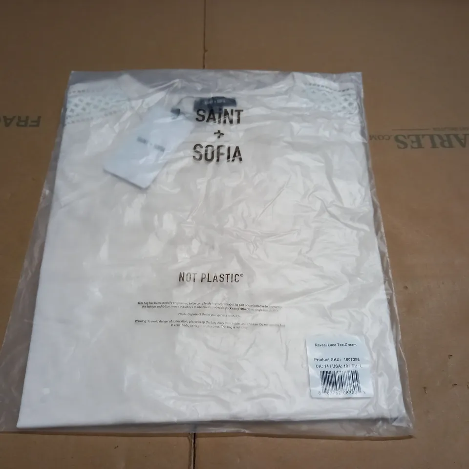 SAINT + SOFIA REVEAL LACE TEE IN CREAM - UK 14