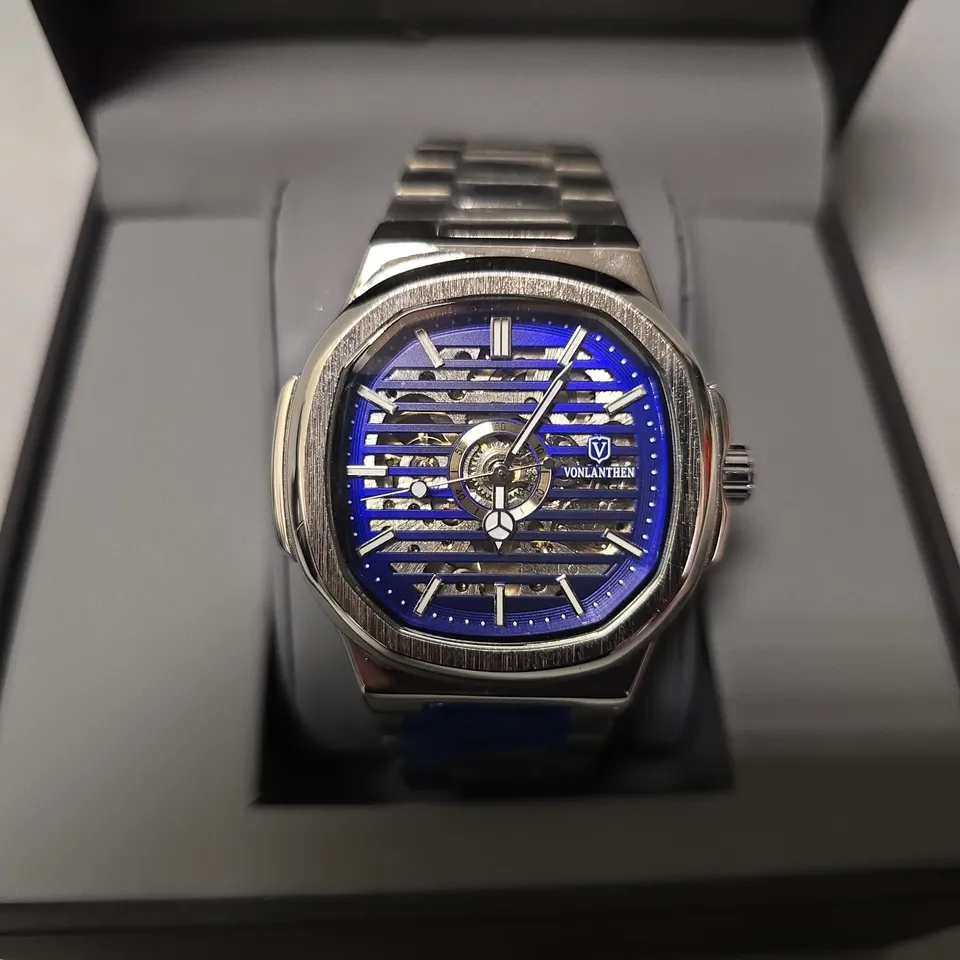 BOXED VONLANTHEN BLUE DIAL CLASSIC WATCH 