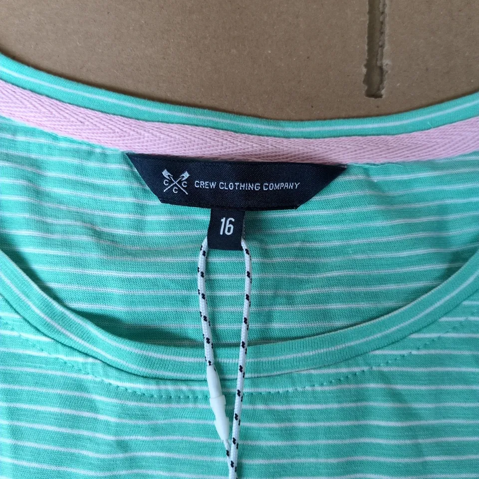 CREW CLOTHING COMPANY PERFECT STRIPE CREW CLUB TEE IN POOL BLUE - SIZE 16