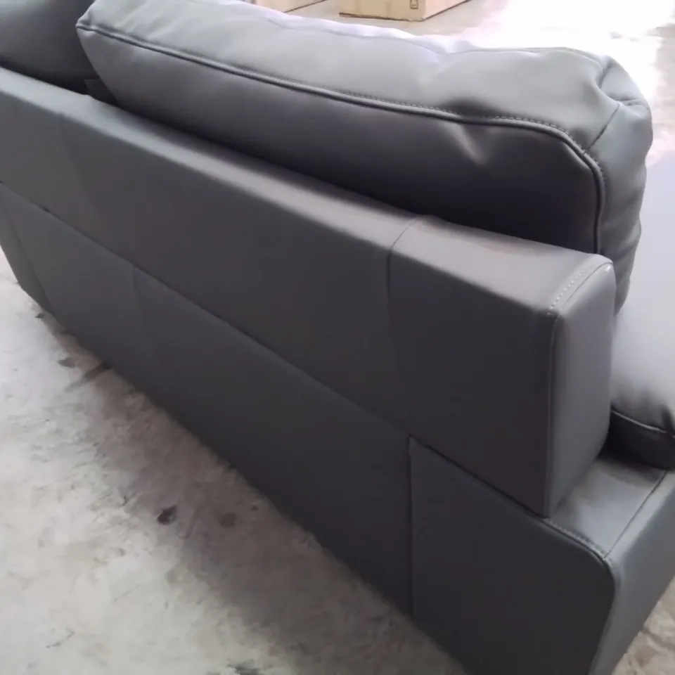 DESIGNER TWO SEATER SOFA GREY FAUX LEATHER ON CHROME FEET