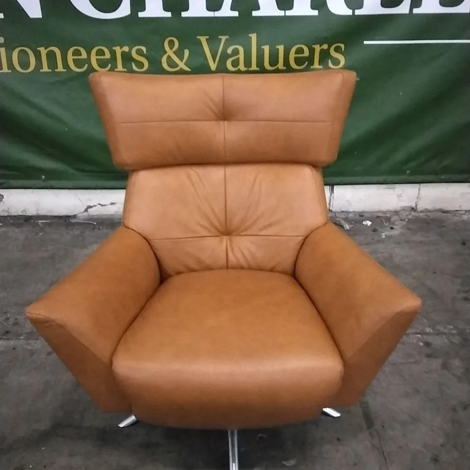 QUALITY DESIGNER LOUNGE CO SWIVEL ARMCHAIR IN RUST ORANGE LEATHER 