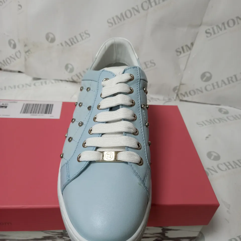 BOXED MODA SIZE 7 LIGHT BLUE  LEATHER ADELAID LACE UP QUILTED TRAINERS 