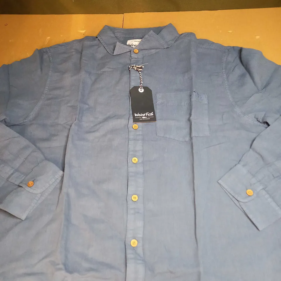 WEIRD FISH STRONSAY LONG SLEEVE GARMENT DYED LINEN RICH SHIRT SIZE XL